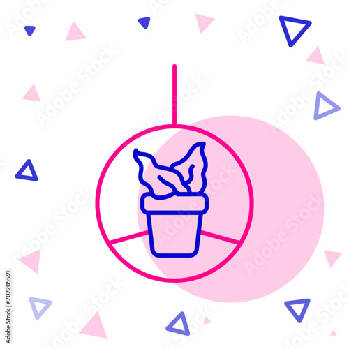 Line Plant in hanging pot icon isolated on white background. Decorative macrame handmade hangers for flower pot, hang indoor plants. Colorful outline concept. Vector