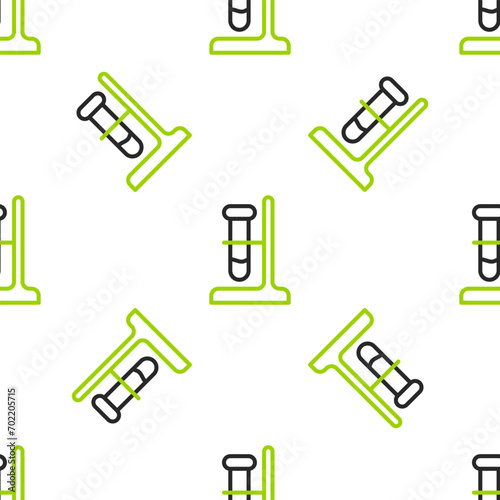 Line Glass test tube flask on stand icon isolated seamless pattern on white background. Laboratory equipment.  Vector