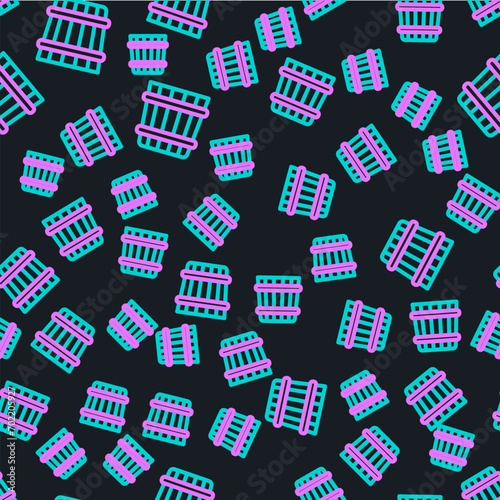 Line Sauna bucket icon isolated seamless pattern on black background.  Vector