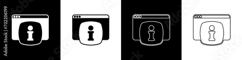 Set Computer monitor with text FAQ information icon isolated on black and white background. Frequently asked questions. Vector