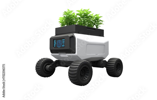 Robot truck carrying vegetables on transparent background, PNG file
