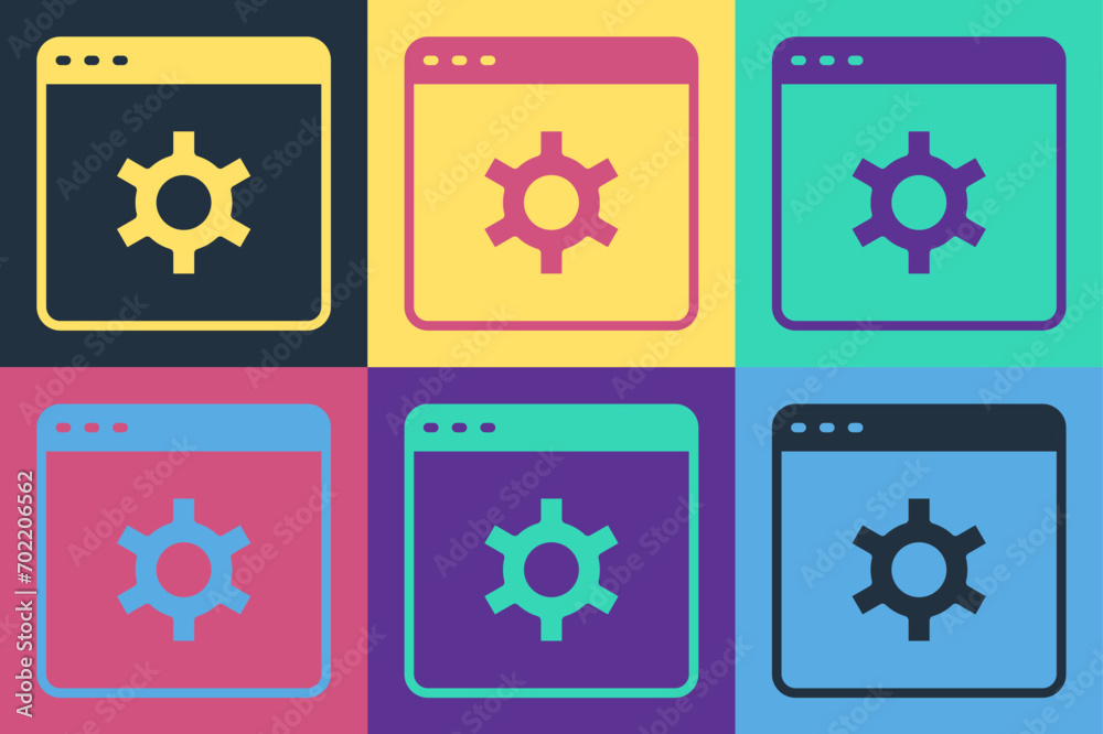 Pop art Browser setting icon isolated on color background. Adjusting, service, maintenance, repair, fixing. Vector Pop art Browser setting icon isolated on color background. Adjusting, service, maintenance, repair, fixing. Vector
