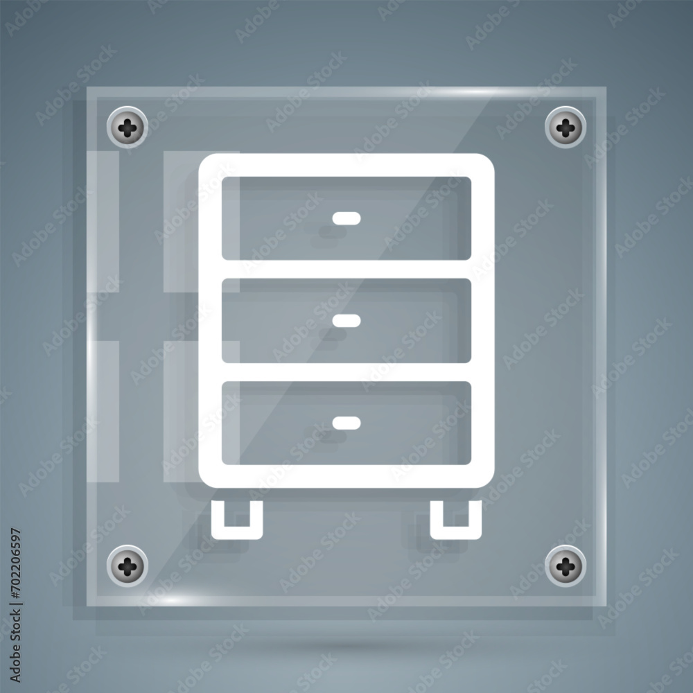 White Archive papers drawer icon isolated on grey background. Drawer with documents. File cabinet drawer. Office furniture. Square glass panels. Vector White Archive papers drawer icon isolated on grey background. Drawer with documents. File cabinet drawer. Office furniture. Square glass panels. Vector