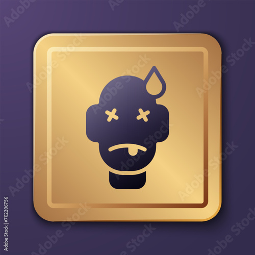 Purple Man poisoning icon isolated on purple background. Gold square button. Vector