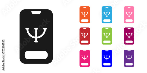 Black Online psychological counseling distance icon isolated on white background. Psychotherapy, psychological help, psychiatrist online consulting. Set icons colorful. Vector