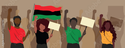 Protesting african american people. Annual american holiday. Black history month, Juneteenth banner.