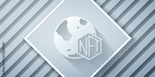 Paper cut NFT Digital crypto art icon isolated on grey background. Non fungible token. Paper art style. Vector