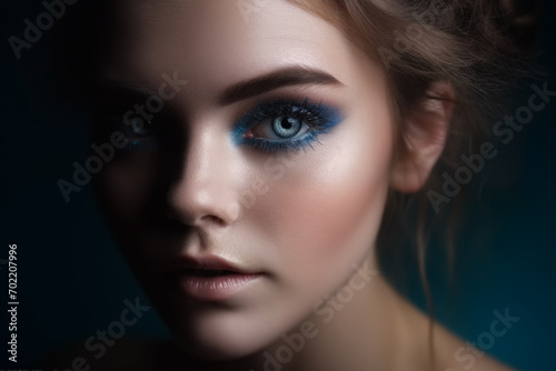 Portrait of Beautiful Sexy Young Woman with blue eye shadow make up © maxa0109