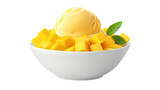mango ice cream on white isolated on clear png background and transparent background. food drink and dessert concept for cafe and restaurent, AI generative. 
