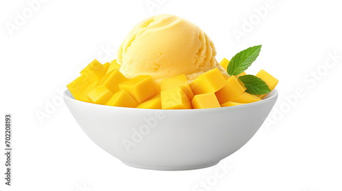 mango ice cream on white isolated on clear png background and transparent background. food drink and dessert concept for cafe and restaurent, AI generative. 
 photo
