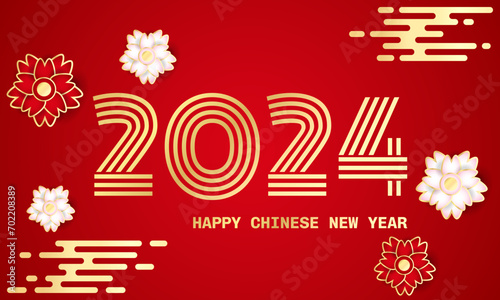 Vector illustration for a Happy Chinese New Year background with cloud, and flower elements, copy space with a design concept.