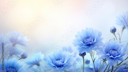 Delicate blue flowers bathed in soft light, with a dreamy bokeh effect in the background. #702209337