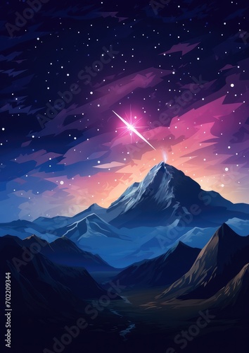 Falling star on night sky during summer night high in mountains. Generative Ai. © annamaria