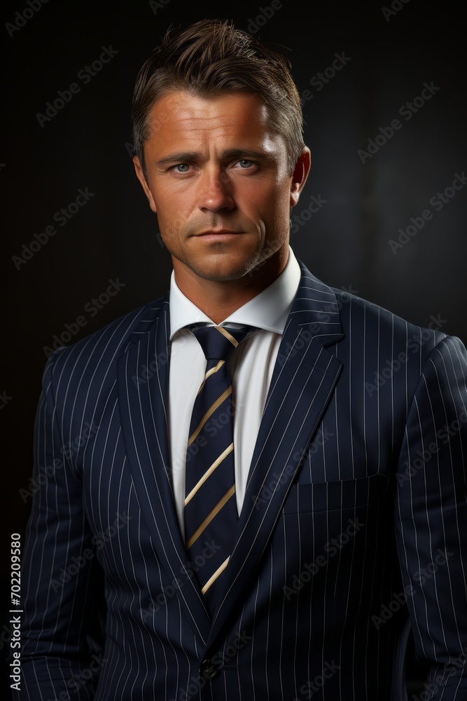 Businessman in a classic pinstripe suit and a power tie, Generative AI Businessman in a classic pinstripe suit and a power tie, Generative AI