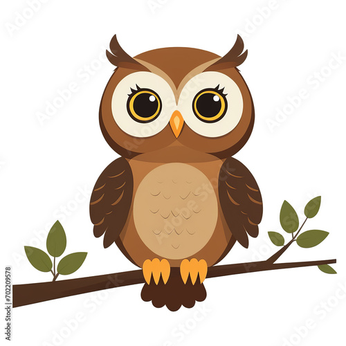 Vector Illustration of a Brown Owl on a Branch On transparent background PNG file
