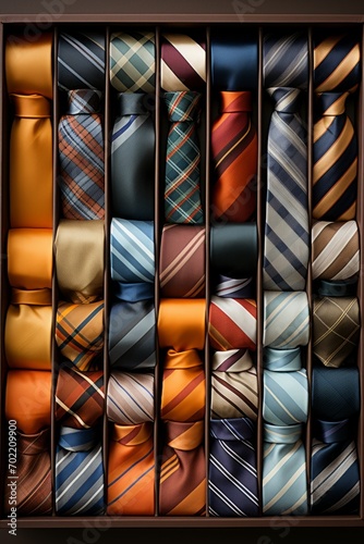Businesswoman's collection of neckties and silk scarves, Generative AI 