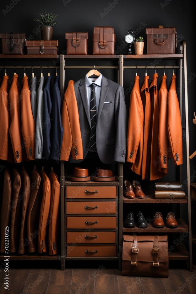 Clean and organized closet filled with business and office wear, Generative AI