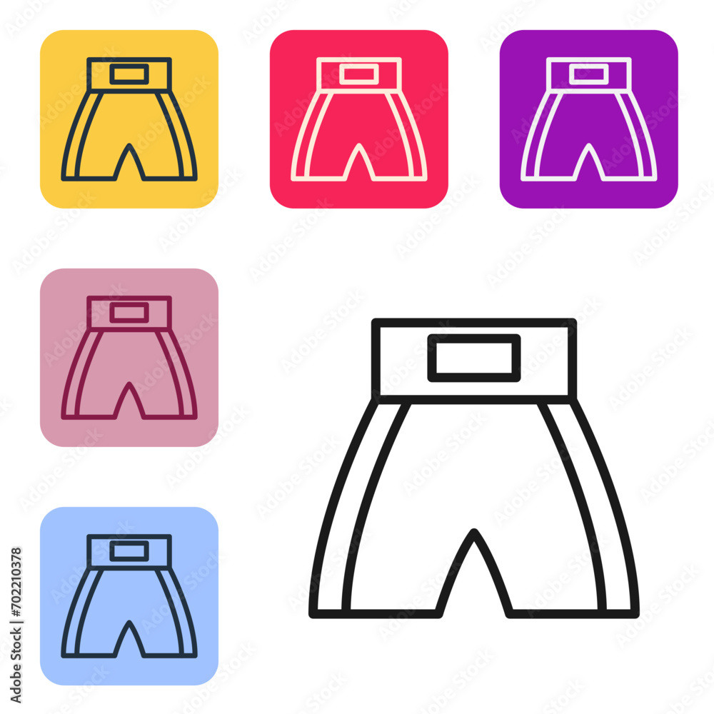 Black line Boxing short icon isolated on white background. Set icons in color square buttons. Vector Black line Boxing short icon isolated on white background. Set icons in color square buttons. Vector