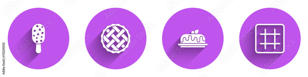 Set Ice cream, Homemade pie, Cake and Waffle icon with long shadow. Vector Set Ice cream, Homemade pie, Cake and Waffle icon with long shadow. Vector