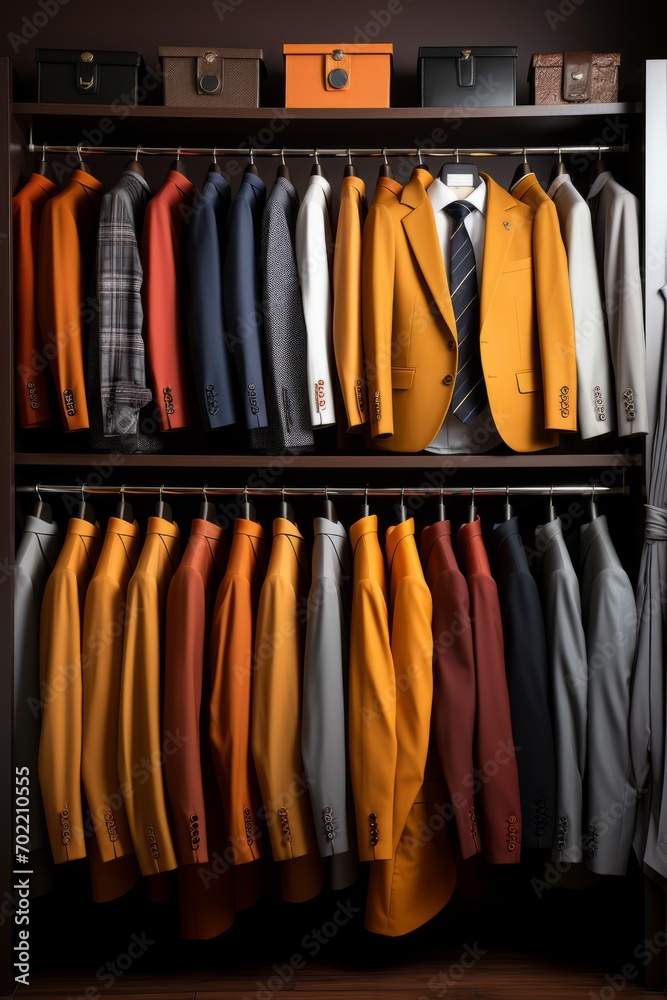 Modern office wardrobe with neatly arranged business attire, Generative AI