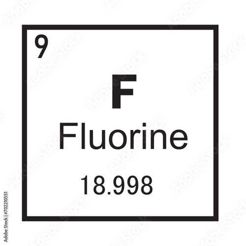 Fluorine Chemical Element Symbol, Vector Image Illustration Isolated on White Background 