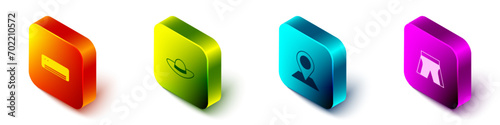 Set Isometric Air conditioner, Elegant women hat, Location and Short or pants icon. Vector