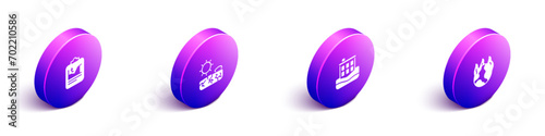 Set Isometric Global warming, Drought, House flood and fire icon. Vector