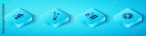 Set Isometric Experimental mouse, Poison on the arrow, Stop colorado beetle and Smoke from factory icon. Vector