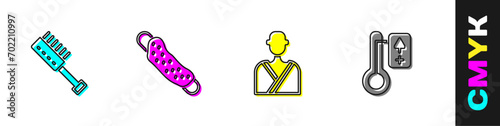 Set Sauna brush, Washcloth, Man in the sauna and thermometer icon. Vector