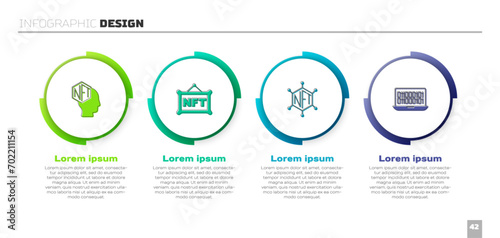 Set NFT Digital crypto art, blockchain technology and Binary code. Business infographic template. Vector