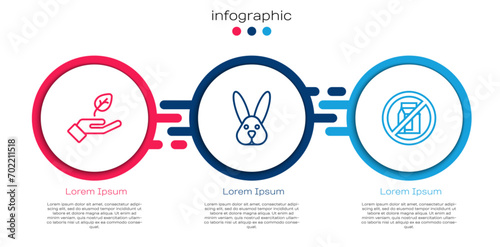 Set line Plant in hand, Animal cruelty free and No pack of milk. Business infographic template. Vector