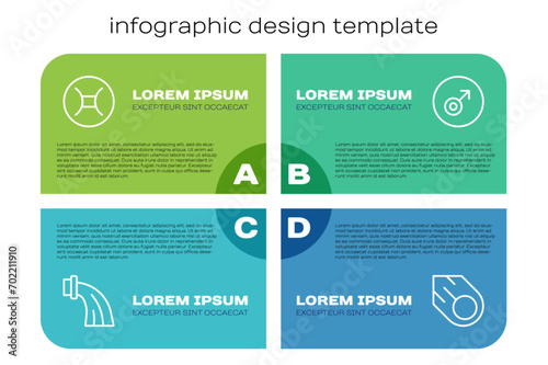 Set line Aquarius zodiac, Gemini, Comet and Mars symbol. Business infographic template. Vector