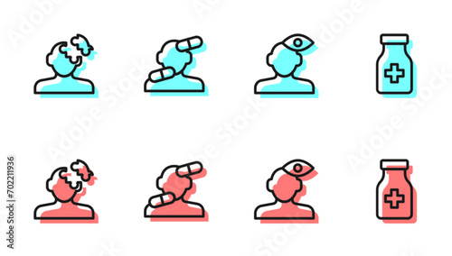 Set line Solution problem in psychology, Sedative pills and  icon. Vector