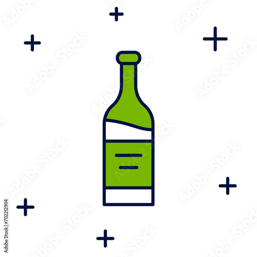 Filled outline Bottle of wine icon isolated on white background.  Vector