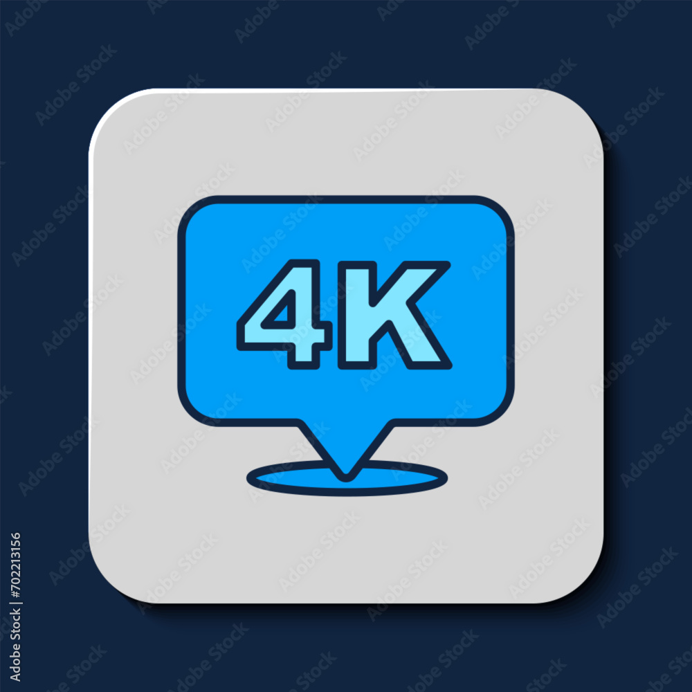 Filled outline 4k Ultra HD icon isolated on blue background. Vector Filled outline 4k Ultra HD icon isolated on blue background. Vector