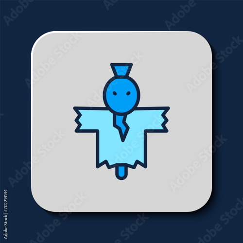 Filled outline Scarecrow icon isolated on blue background. Happy Halloween party.  Vector