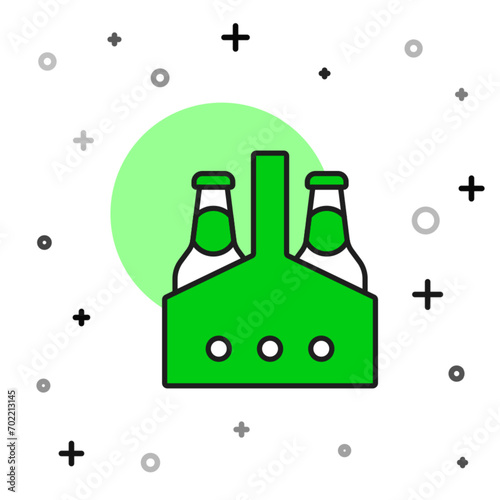 Filled outline Pack of beer bottles icon isolated on white background. Case crate beer box sign.  Vector