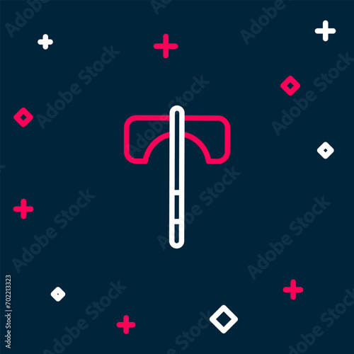 Line Medieval axe icon isolated on blue background. Battle axe, executioner axe. Medieval weapon. Colorful outline concept. Vector