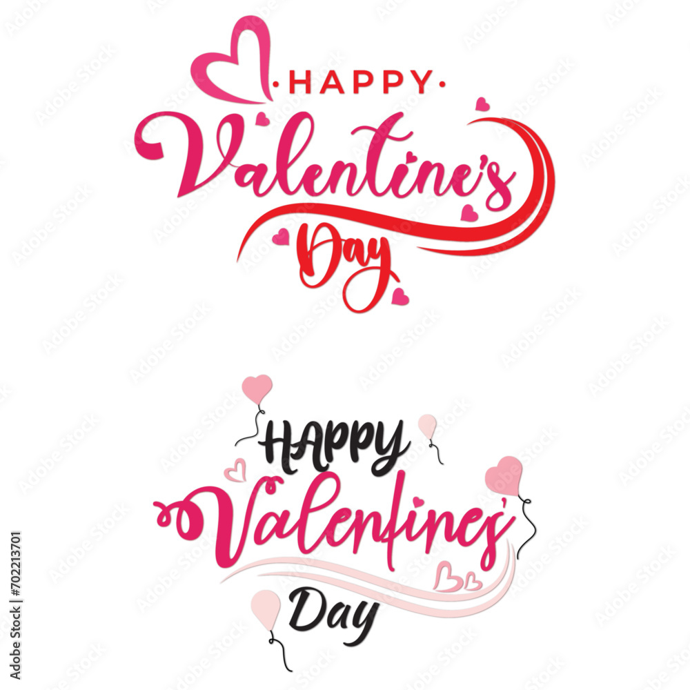  Valentines Day greeting card template with typography text happy valentine`s day and red heart and line on background. Vector illustration