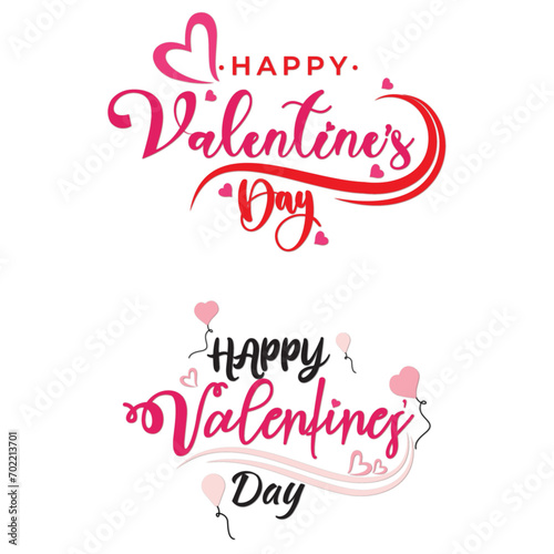  Valentines Day greeting card template with typography text happy valentine`s day and red heart and line on background. Vector illustration photo