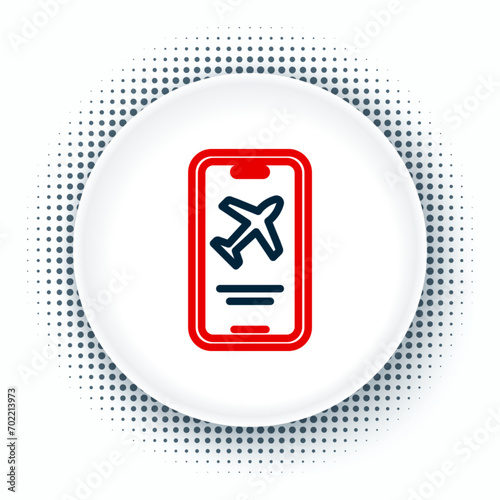 Line Smartphone with electronic boarding pass airline ticket icon isolated on white background. Passenger plane mobile ticket for web and app. Colorful outline concept. Vector