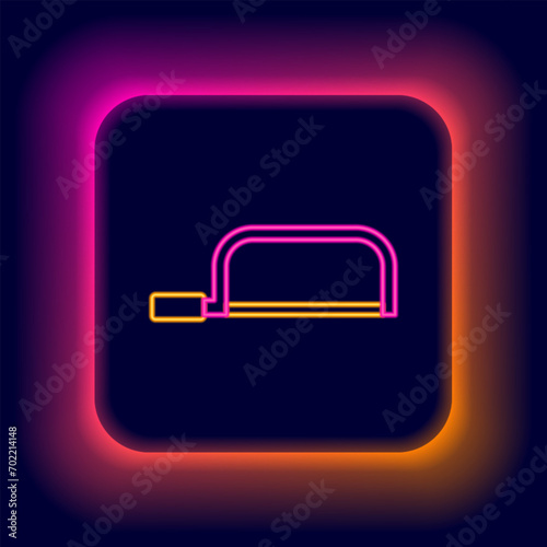 Glowing neon line Hacksaw icon isolated on black background. Metal saw for wood and metal. Colorful outline concept. Vector