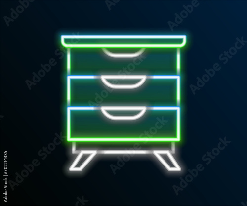 Glowing neon line Furniture nightstand icon isolated on black background. Colorful outline concept. Vector