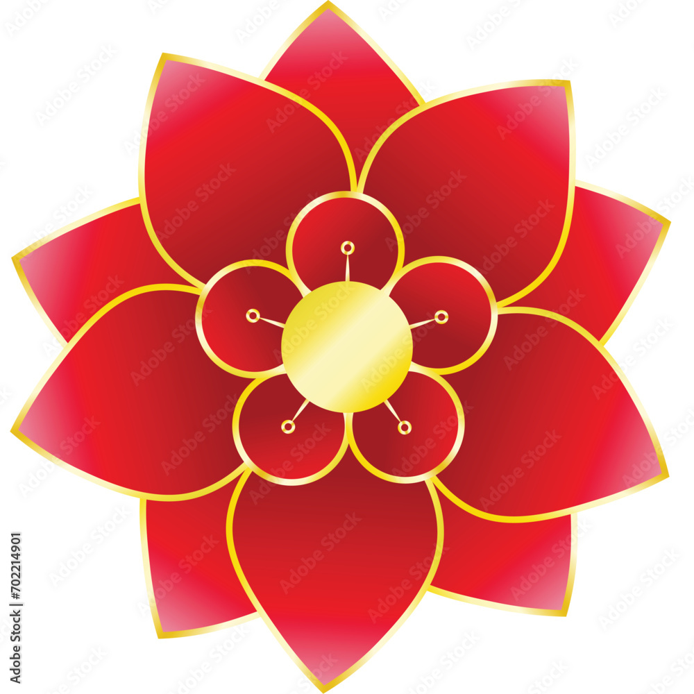 Fototapeta premium Flower Vector Chinese Year Celebration Element Red Gold