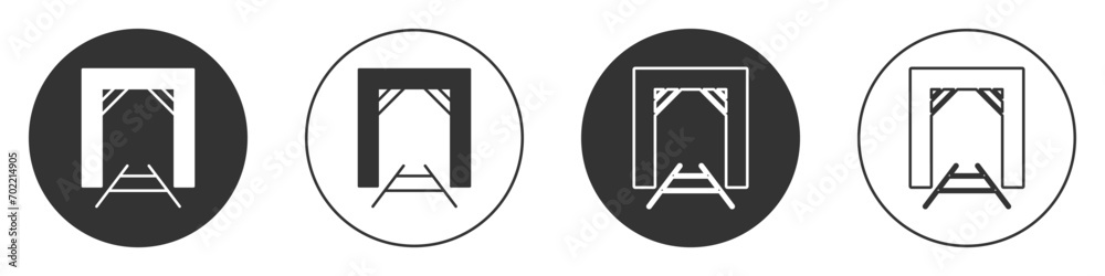 Black Mine entrance icon isolated on white background. Circle button. Vector Black Mine entrance icon isolated on white background. Circle button. Vector
