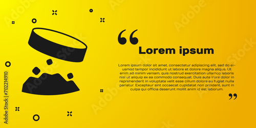 Black Giant magnet holding iron dust icon isolated on yellow background.  Vector