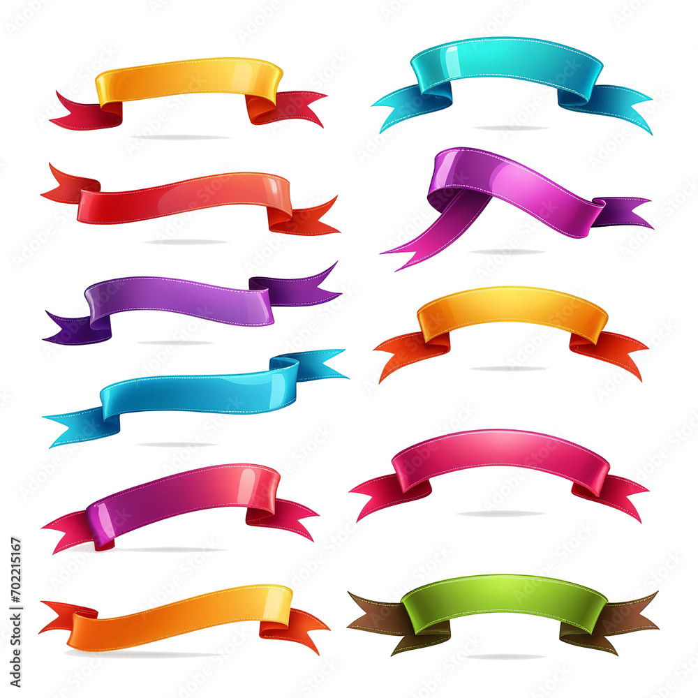 White Background with Vector Cartoon Ribbon Banners On transparent background PNG file