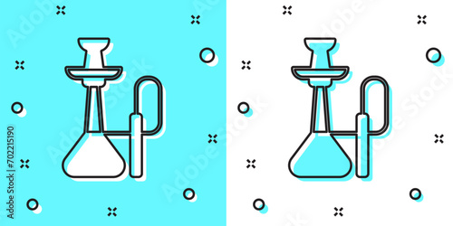 Black line Hookah icon isolated on green and white background. Random dynamic shapes. Vector