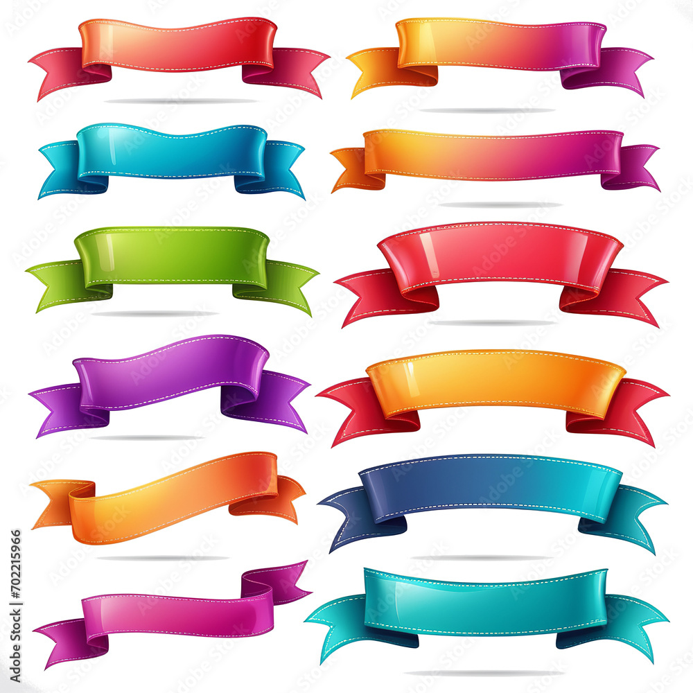 Colorful Vector Cartoon Ribbon Banners for Your Text On transparent background PNG file