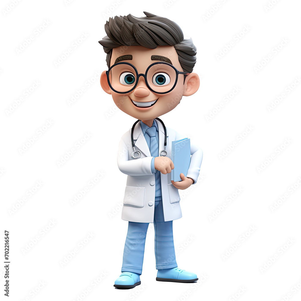 3D Happy cartoon doctor. Cartoon doctor on transparent background. Generative AI 3D Happy cartoon doctor. Cartoon doctor on transparent background. Generative AI